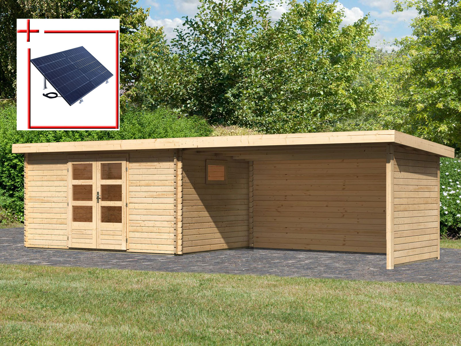 Gartenhaus WOODFEELING "Trittau 5", beige (naturbelassen), ohne Fußboden, Rückwand Seitenwand, ohne Dacheindeckung, Holz, Gartenhäuser, Gartenhaus, mit Anbaudach