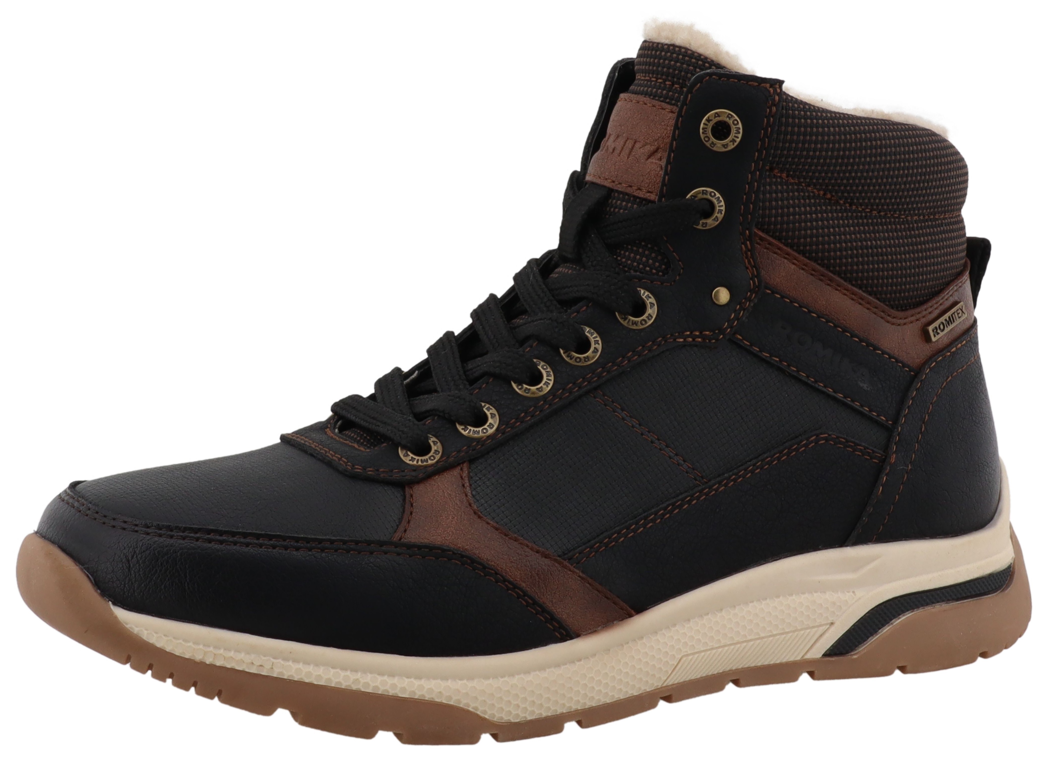 Winterboots ROMIKA, Herren, Gr. 42, schwarz, Lederimitat, Schuhe Winterboots, Schnürboots, Winterschuh mit Reißverschluss