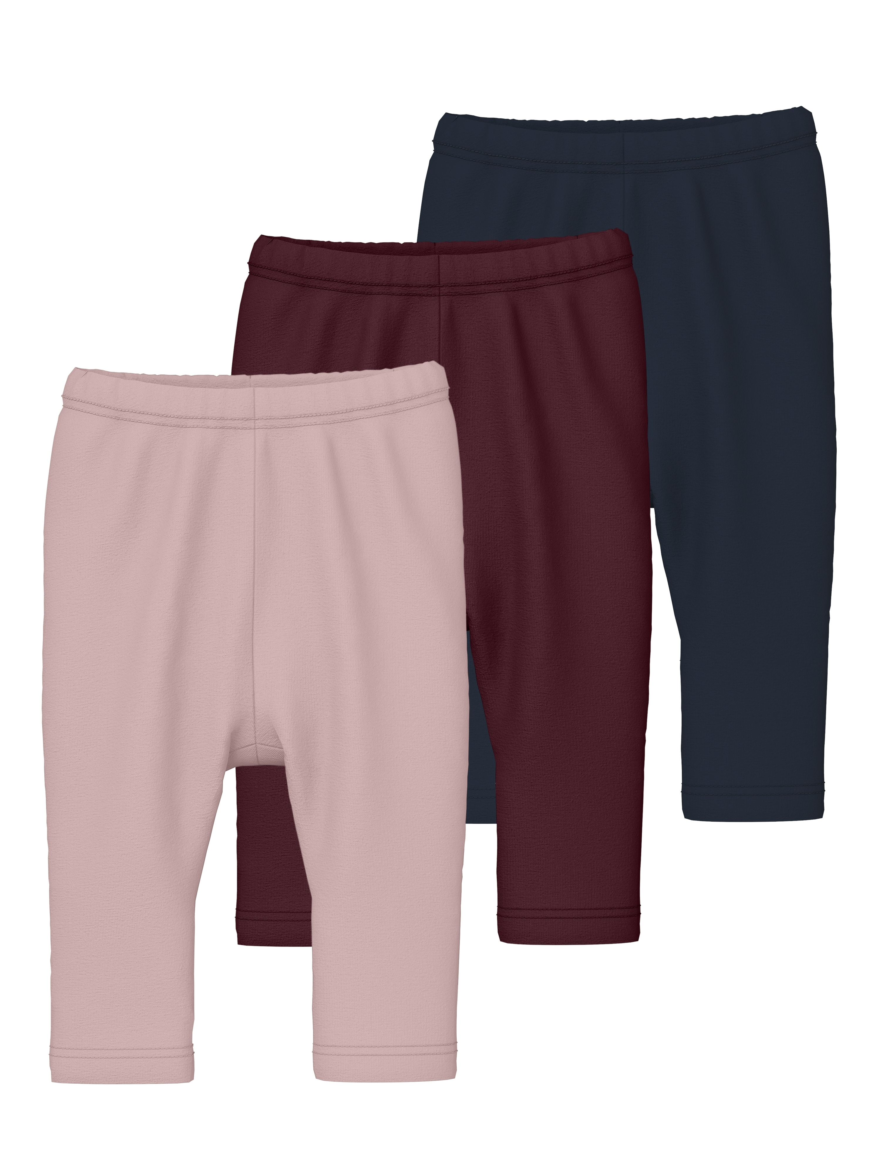 Leggings NAME IT "NBFVUVIVIAN 3P LEGGING", Baby, Gr. 74, N-Gr, blau (burnished lila pack:fig, navy blazer), Jersey, Obermaterial: 95% Baumwolle, 5% Elasthan, unifarben, regular fit normal, Hosen Image