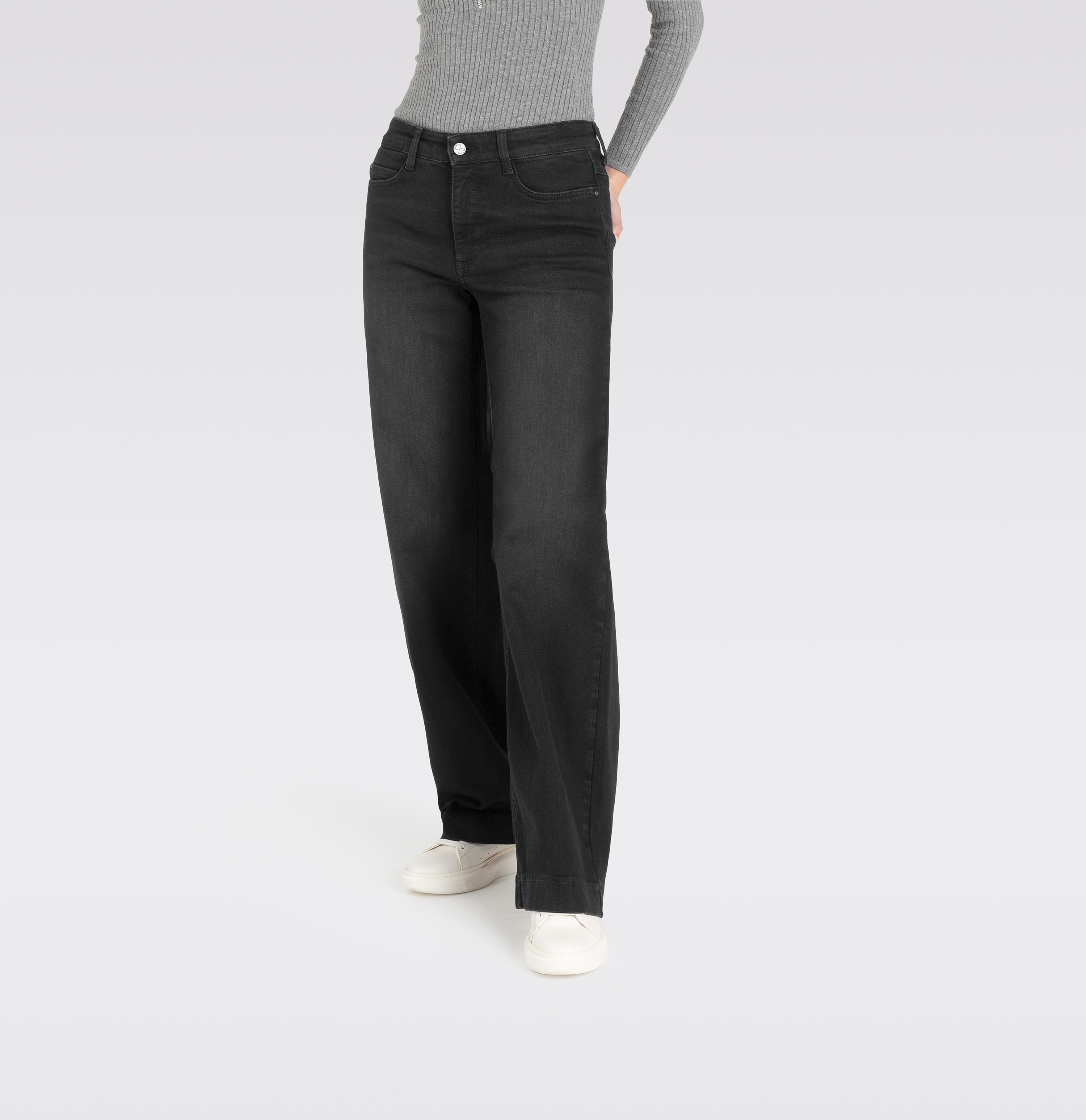 Weite Jeans MAC "Dream Wide authentic", Damen, Gr. 36, Länge 34, schwarz (commercial schwarz used was34), Denim/Jeans, Obermaterial: 90% Baumwolle, 7% Elastomultiester, 3% Elasthan, unifarben, straight fit lang, Jeans, mit formendem Shaping-Effekt