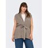 Strickweste ONLY CARMAKOMA "CARKATIA SL RIB WRAP VEST KNT", Damen, Gr. XL, braun (fungi detail:melange), Strick, Rippstrick, Obermaterial: 50% Viskose, 27% Nylon, 23% Polyester, meliert, modisch, regular fit, tiefer V-Ausschnitt, Westen