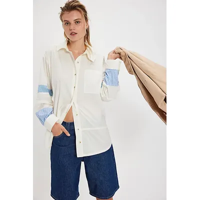 We The Free Woven Cuff Shirt at Free People in Clean Ivory, Size: Small