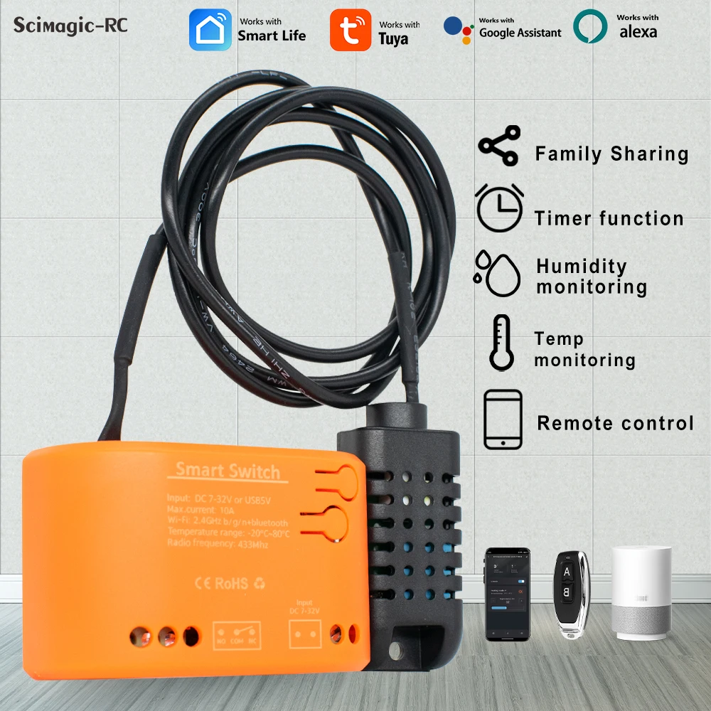 Tuya Smart Wifi Schalter Modul 10A Unterstützung Temperatur Feuchtigkeit Erkennung Energie Metering Arbeit Mit Google Alexa Smart-Life APP Image