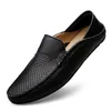 Italienische Sommer Hohl Schuhe Männer Casual Luxus Marke Echtes Leder Loafer Männer Atmungsaktive Bootsschuhe Slip Auf Mokassins