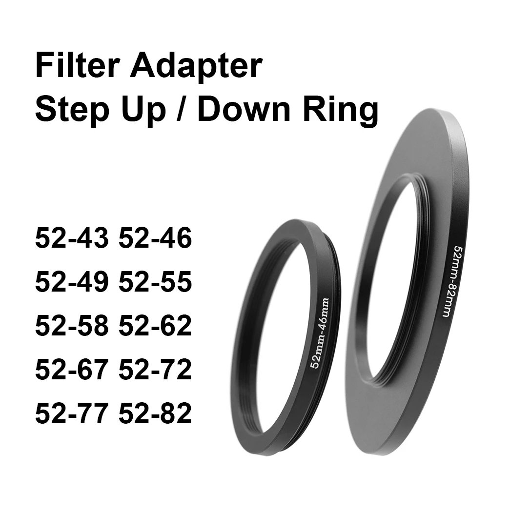 Kameraobjektivfilter-Adapterring, Step-Up- oder Down-Ring aus Metall für 52-mm-Objektiv – 43 46 49 55 58 62 67 72 77 82 mm UV-ND-CPL-Gegenlichtblende Image