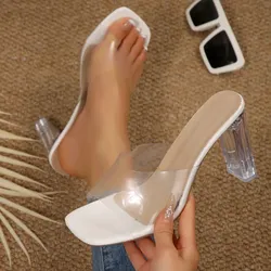 Escarpins d'été pour femmes, sandales en gelée de PVC, pantoufles à bout ouvert, talons hauts, pantoufles en Perspex Transparent, chaussures à talons transparents