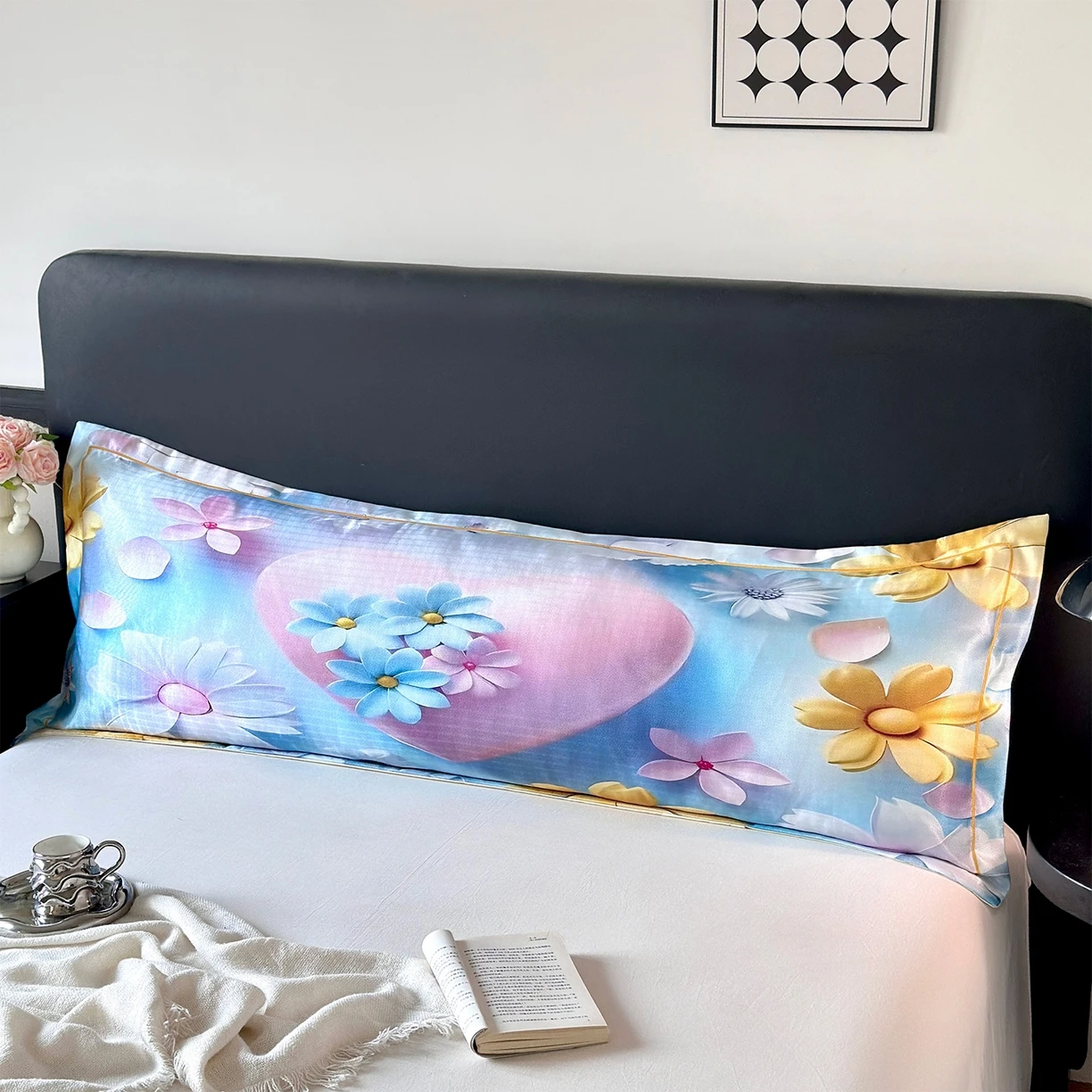 1 Stück Satin-Körper-Kissenbezug für Haare und Haut, Digitaldruck, superweicher, kühlender, seidiger langer Kissenbezug Image