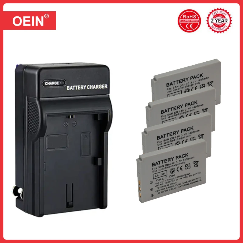 4 Stücke 1400 mAh DB-L40 DBL40 DB-L40A DBL40A Kamera Akku für Sanyo VPC-HD700 VPC-HD800 HD1 HD2 DMX-HD700 HD1A DMX-HD1, DMXHD1 Image