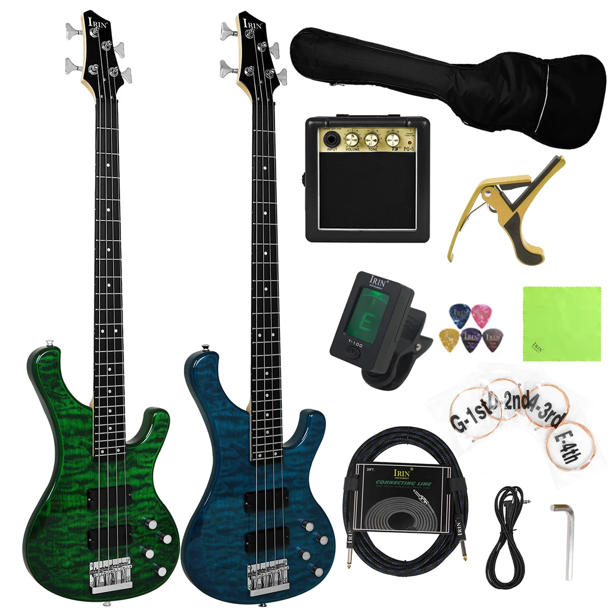 IRIN 4-saitige Bassgitarre 24 Bünde PB-104 Active Pickup E-Bass mit Tasche Audio Capo Tuner Kabel Gitarrenteile Image
