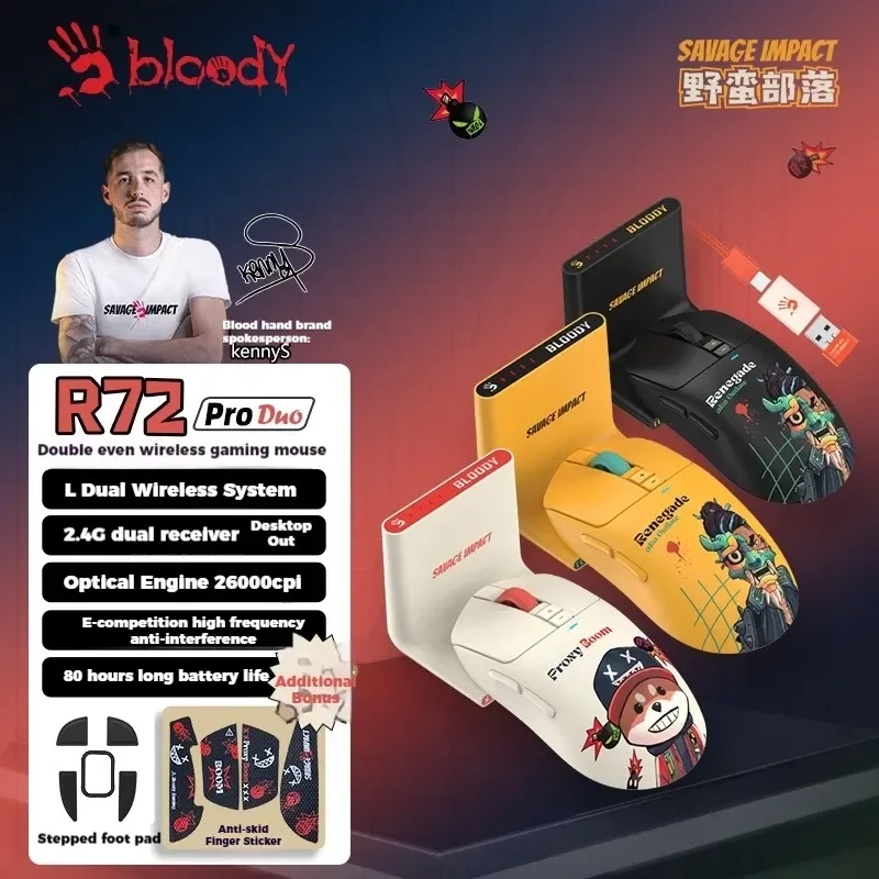 A4tech Savage Tribe R72 Pro Drahtlose Maus Gaming Esports Fps Computer Cs Pubg Leichte Paw3395 Maus Trendy Cool Boy Geschenke Image