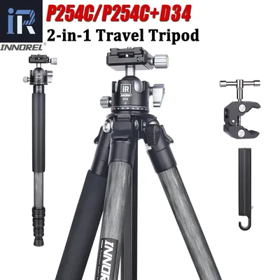 INNOREL P254C Carbon Fiber Stand Portable Compact Lightweight Travel Tripod Monopod for Digital DSLR Camera 25mm Tube Load 12kg