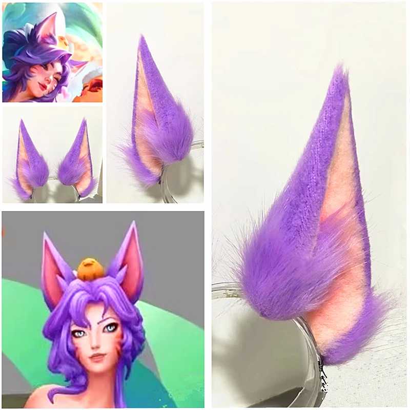 Handgemachte League of Legends Hot Springs Spirit Lotus Ahri Nine Tails Dämon Fuchs Anime Cosplay Kopfbedeckung Ohren Halloween Nach Maß Image