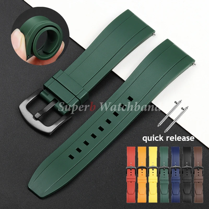 Premium-Gummi-Uhrenarmband für Seiko für Rolex 20 mm, 22 mm, 24 mm, Schnellverschluss-Uhrenarmbänder, Sport-Silikonarmband, Schwarz, Grün