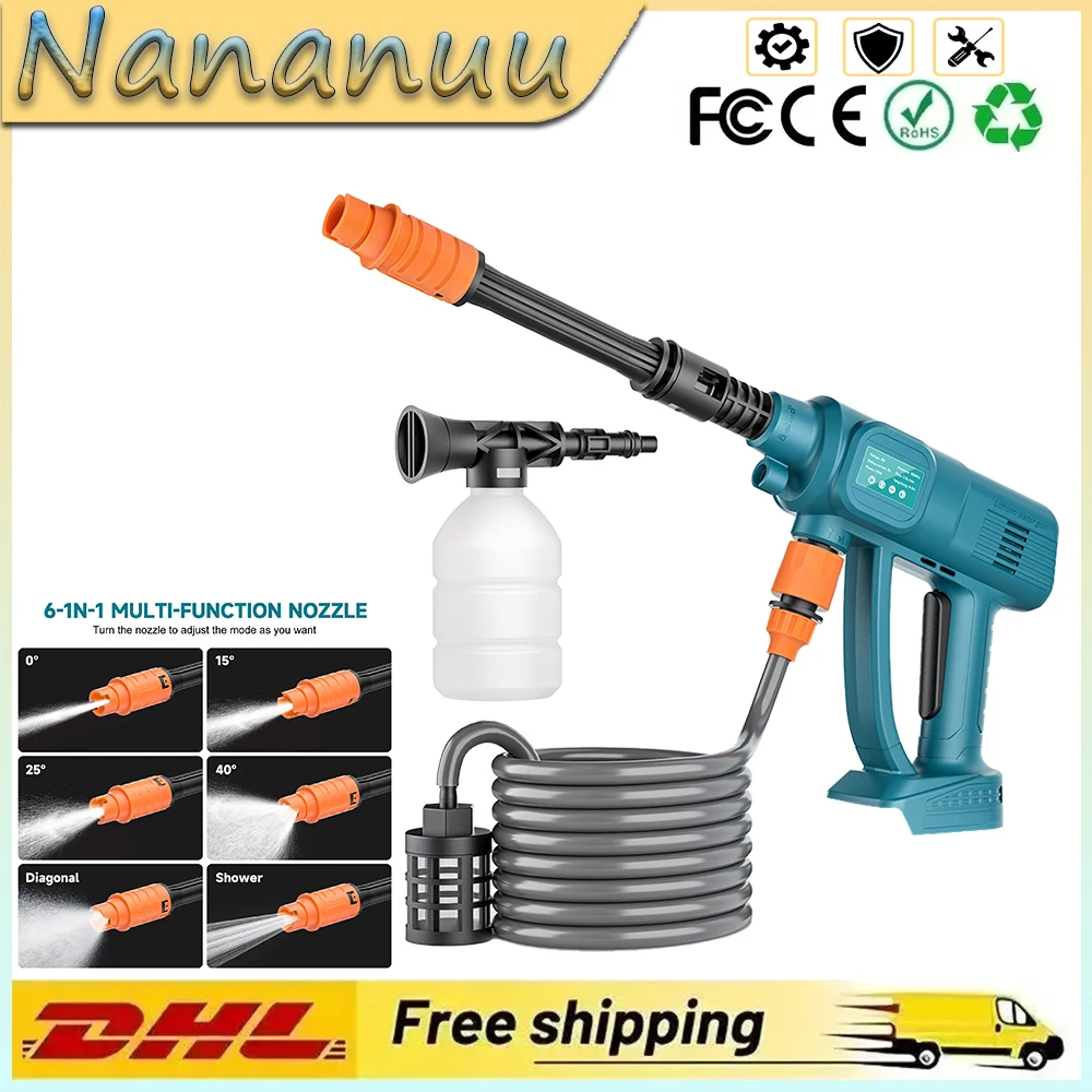 Nananuu Cordless Hochdruck Auto Waschen Waschmaschine Pistole Auto Waschmaschine Einstellbare Lange Wasser Rohr Für Makita 18V Batterie
