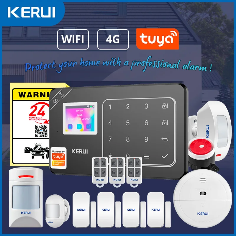 KERUI GSM WiFi/4G Hausalarmsystem mit Bewegungssensor, Tuya Smart APP, kompatibel mit Alexa, Türsensor, Einbruchalarm W184 Image