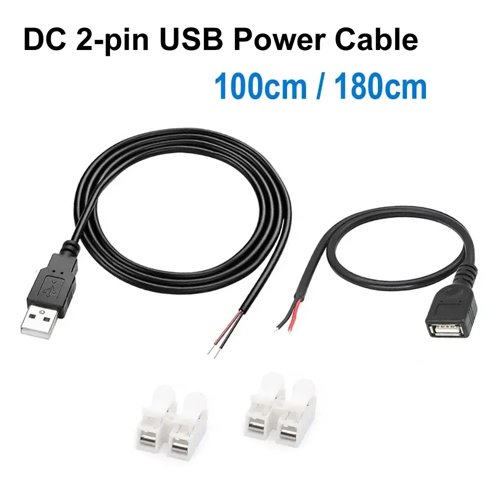 DC 2-poliges USB-Stromkabel, USB-Stecker, Buchse auf 2-poligen blanken Draht, Ladekabel-Anschluss für DIY 5 V/LED-Schreibtischlampe/USB-Lüfter/LED-Streifen Image