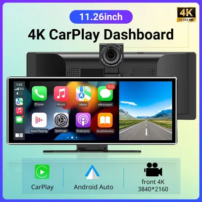 NEW 11.26 inch 4K DVR Wireless CarPlay and Android Auto Portable Dash Cam IPS Touch Screen Bluetooth Audio Dual Lens Recorder