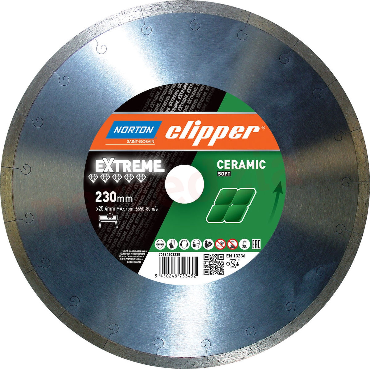 Norton Clipper Diamanttrennscheibe Extreme Ceramic Soft Ø 230 x 25,4 70184603235 Image