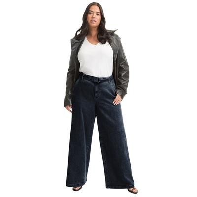 Plus Size Women's Curvie Fit High-Waisted Wide-Leg Utility Jean by June+Vie in Dark Rinse (Size 16 W)