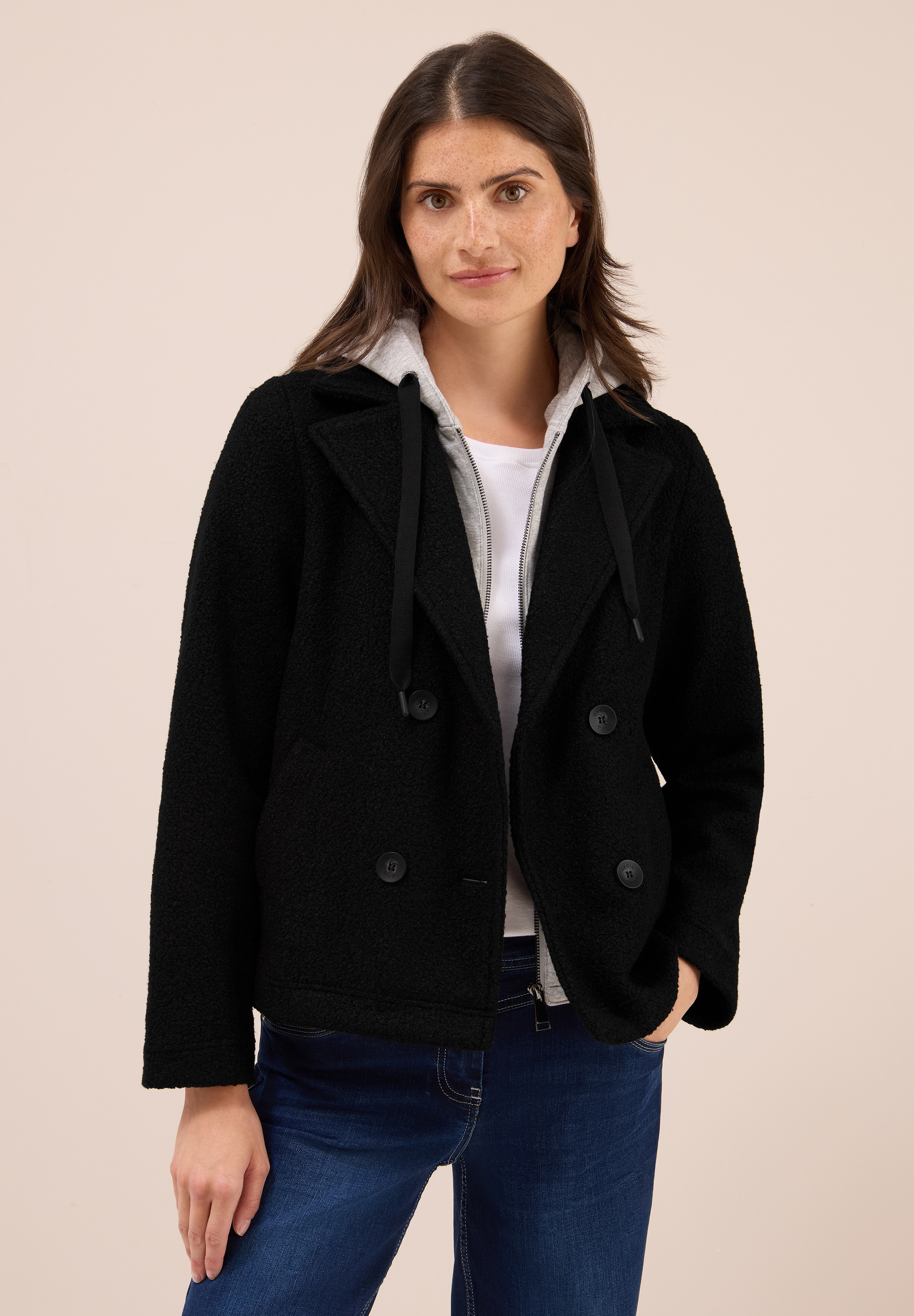 Outdoorjacke CECIL, Damen, Gr. 3XL, schwarz, Stoff, Obermaterial: 100% Polyester; Inlay und Kapuze: 80% Baumwolle, 20% Polyester, unifarben, Casual, normal normal, ohne Ausschnitt, abgesteppt, Jacken, mit abnehmbarer Kapuze Image