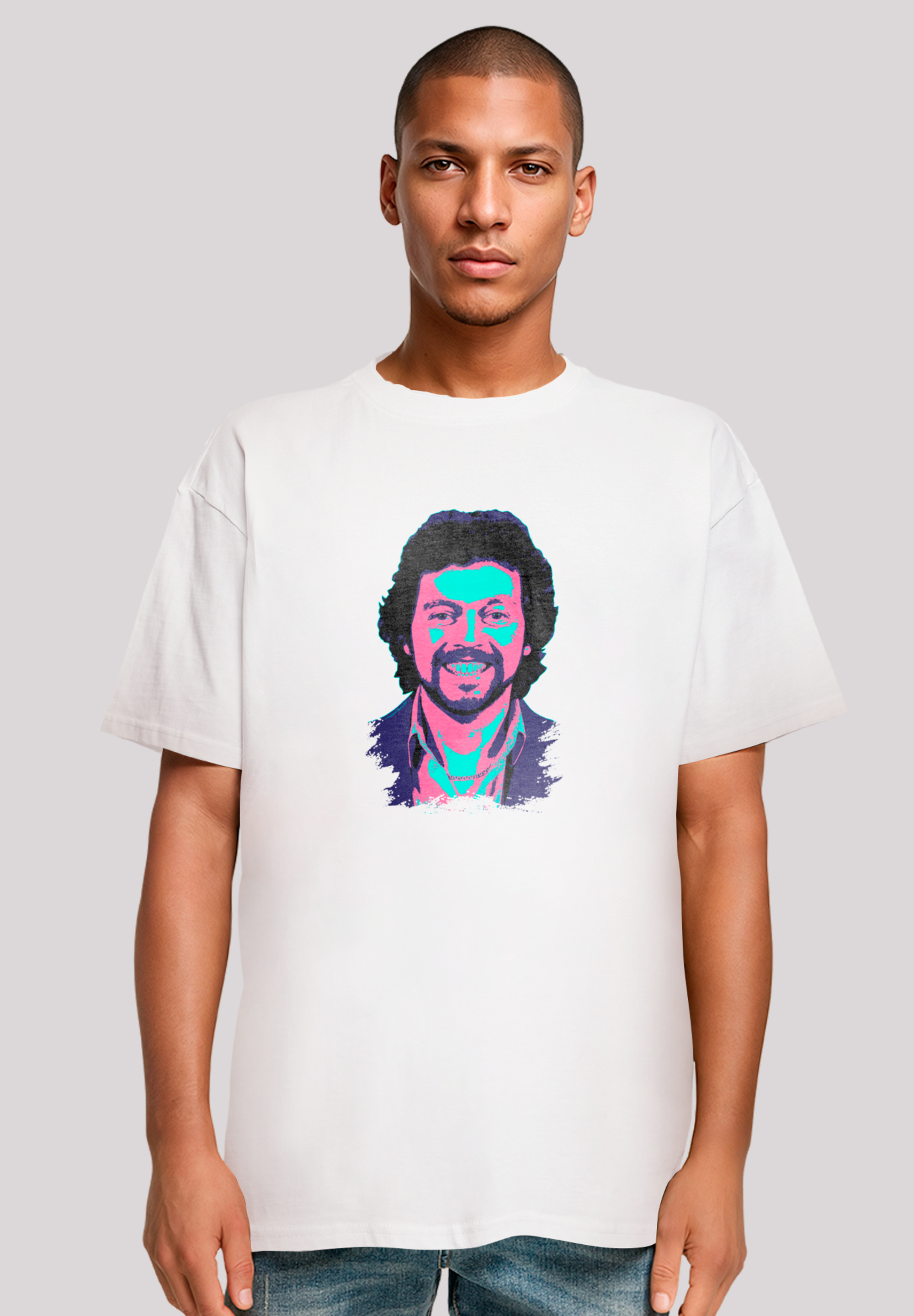 T-Shirt F4NT4STIC "TV Times Jeremy Beadle 1982 Pop Art", Herren, Gr. XL, weiß, Obermaterial: 100% Baumwolle, oversize, Rundhals, ohne Bündchen, Shirts, Premium Qualität Image