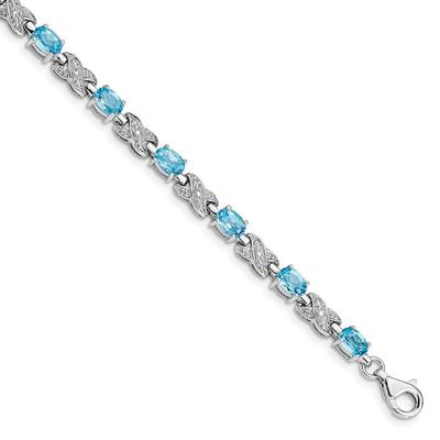 Curata 925 Sterling Silver Textured Polished Fancy Lobster Closure Blue Topaz Bracelet