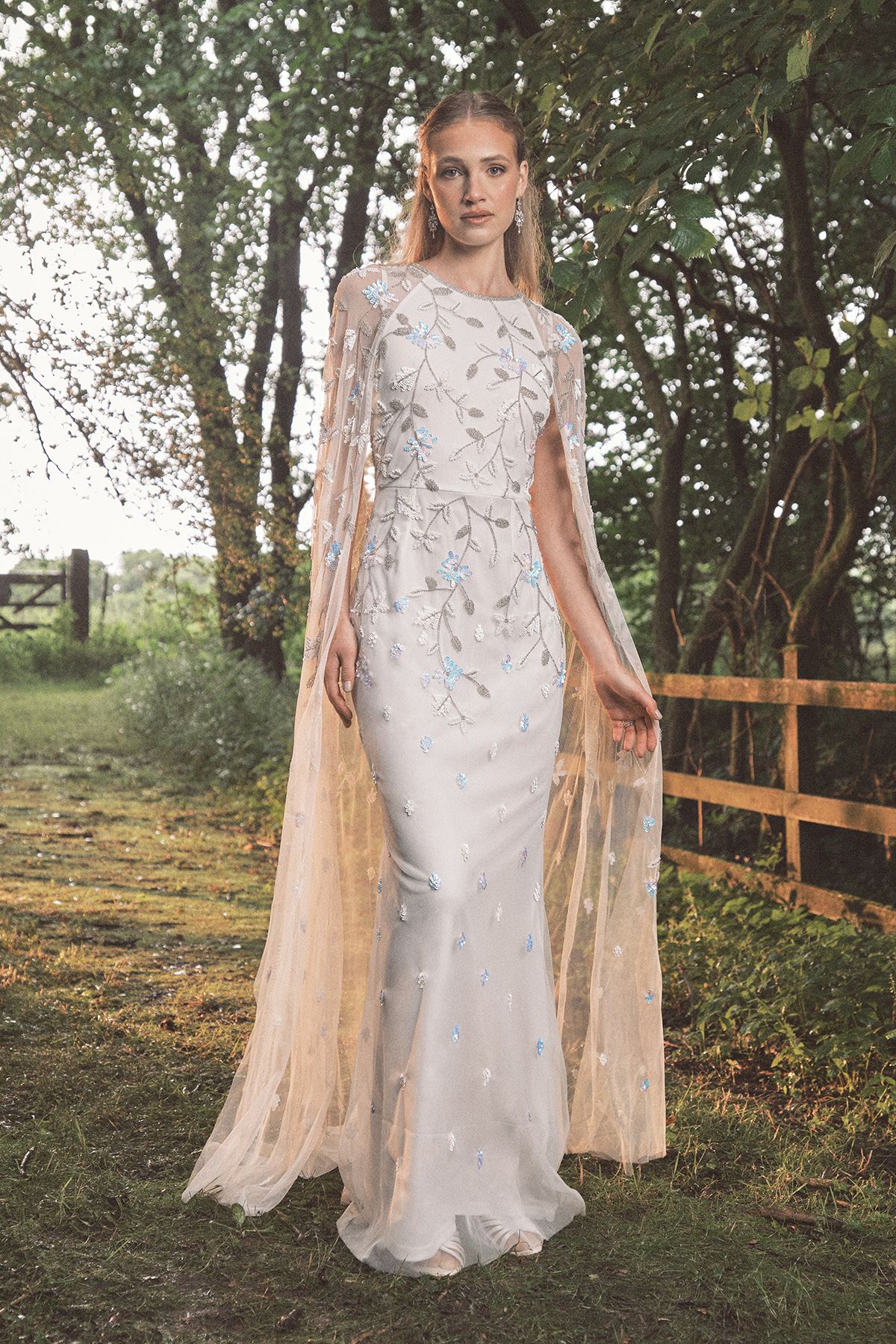 Coast Womens Floral Embellished Cape Maxi Wedding Dress - White - Size 14 UK | Coast Sale | Discount Designer Brands