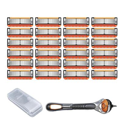 8/12/16/24pcs 5-layer Men's Razor Blade Replacement Set with Free Handle Ultra Sharp Stainless Steel Blades for Smooth Shaving Long Handle Double Edge Safety Razor for Face/Head/Body