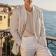 Men's Blazer Business Cocktail Party Wedding Party Fashion Casual Spring Fall 100% Cotton Plain Pocket Buttons Comfortable Single Breasted Blazer White Blue Beige