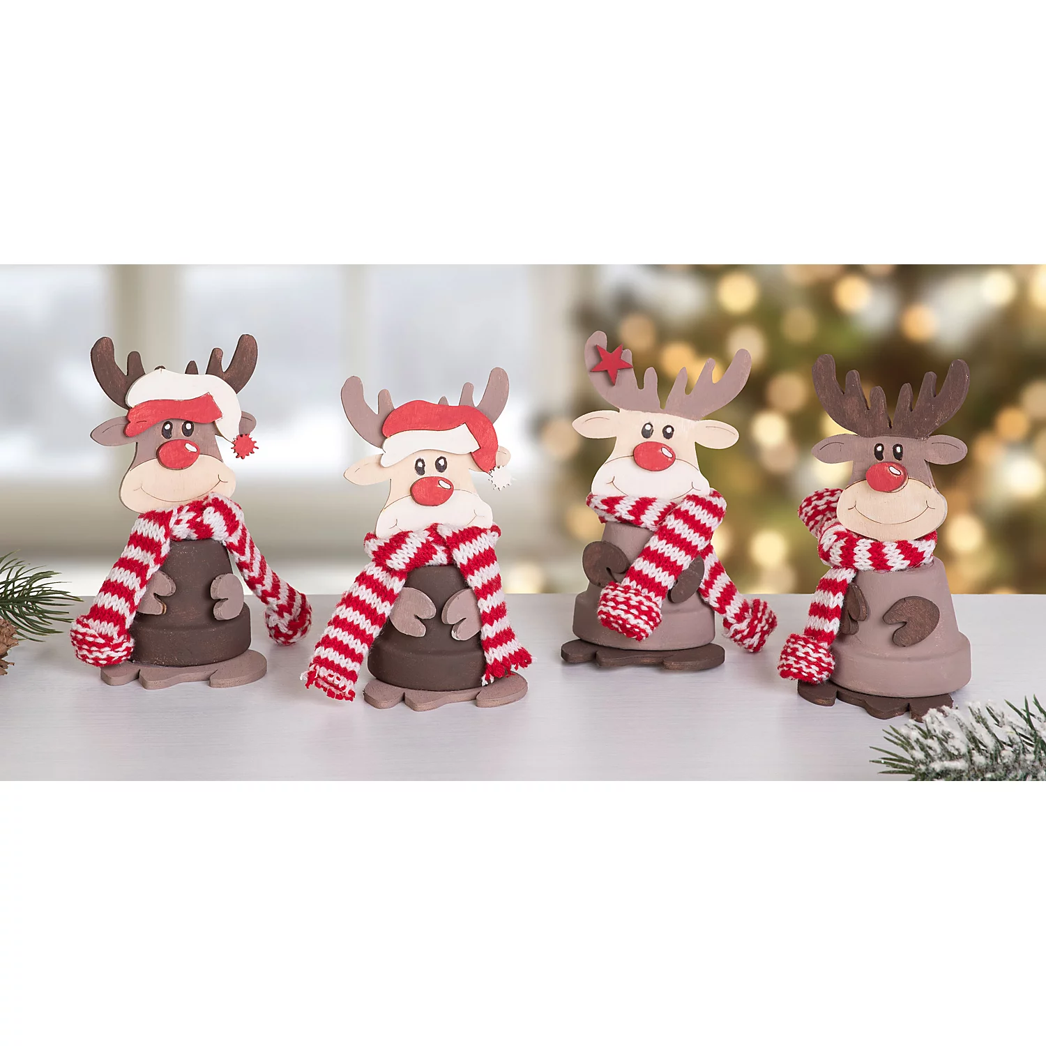 buttinette Bastel-Set Tontopffiguren Rentiere, 4 Stück