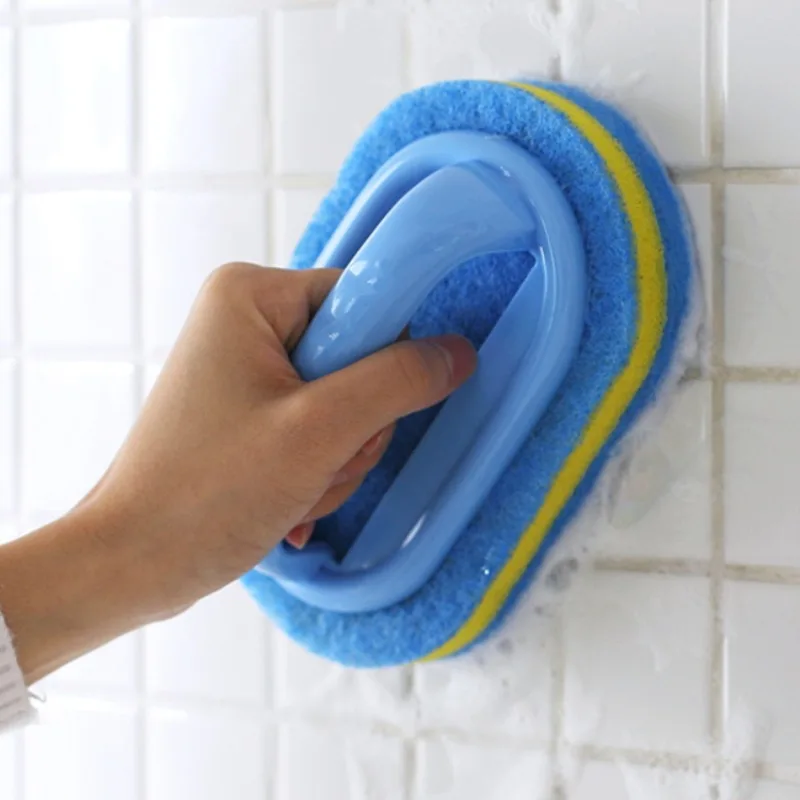 Multifunctional Household Cleaning Brush With Handle, Durable Scrubbing Sponge For Kitchen, Bathroom, Tub & Dish Soap 2pcs