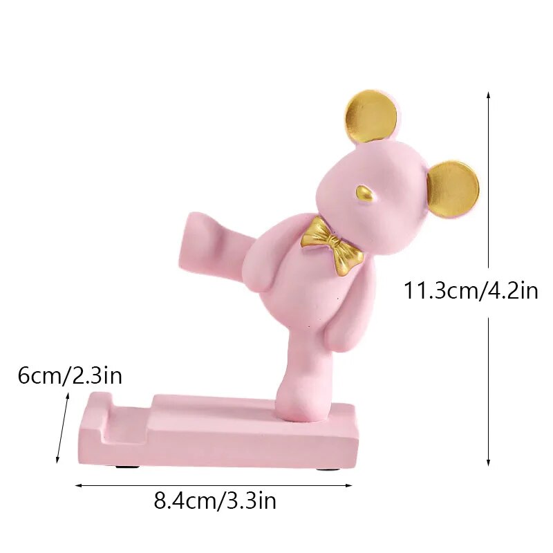 Resin Violent Bear Miniature Figurine: Cute Mobile Phone Stand For Home, Office, Living Room Unique Gift Idea B Pink