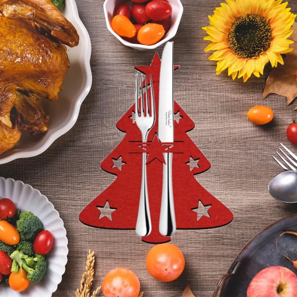 Christmas Tree Cutlery Knife Fork Covers Table Decor Elk Xmas Tableware Pocket Holder Bags New Year Party Decor 4Pack Star 1PC