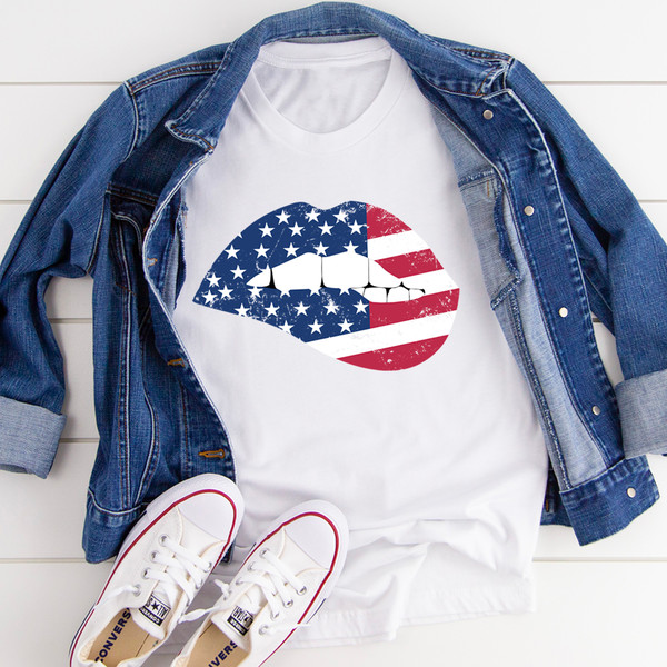 American Flag Lips Tee Athletic Heather 2XL