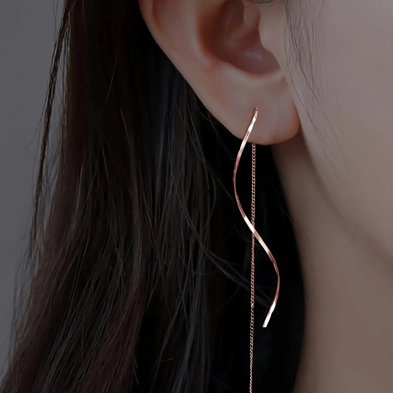 Women's Long Tassel Threader Earrings: Wave Shaped Chain Design For Wedding & Party Jewelry Gifts ROSE GOLD COLOR
