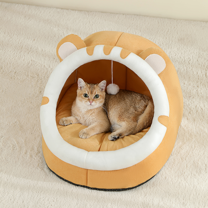 Warm Cat House & Dog Bed, Super Cat Basket Tent With Cave Cushion For Kittens & Small Dogs yellow s