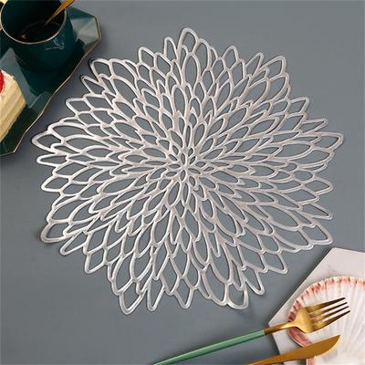 Hollow Gold Placemat Set: Non slip Insulation, 1 6PCS Dining Table Pads silver 1pc