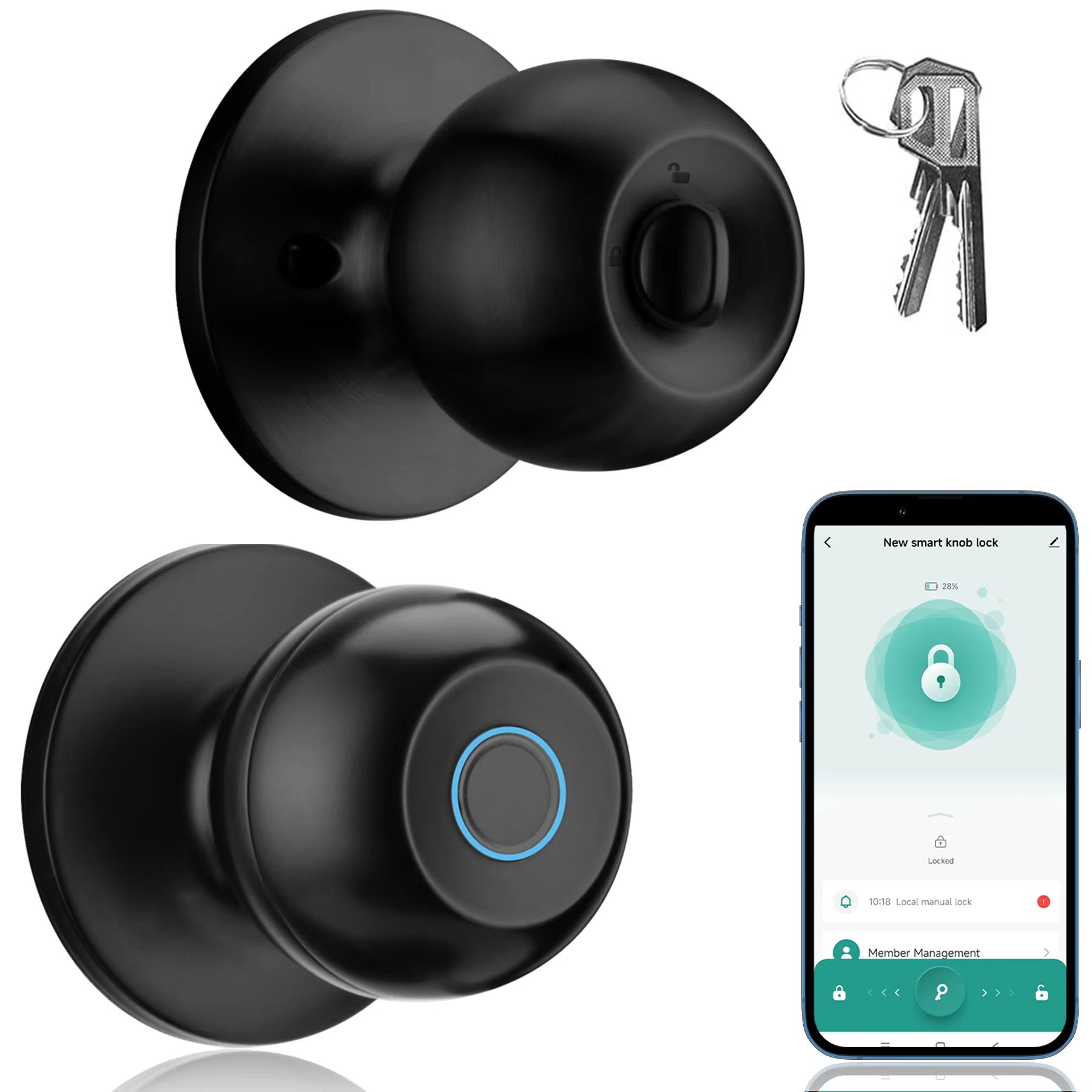Fingerprint Door Lock For Bedrooms Cloakroom Apartments Offices black