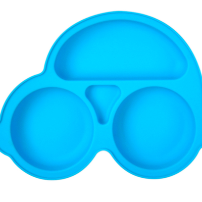 Safe Silicone Dining Plate For Babies: Cartoon Design, Suction Toddler Training Tableware Kids Feeding Bowls Blue