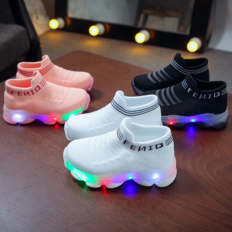 Kids Sneakers Children Baby Girls Boys Letter Mesh Led Luminous Run Sneakers Shoes Kid Sneaker Shoe For Kid Kids Sneakers Children Baby Girls Boys Letter Mesh Led Luminous Run Sneakers Shoes Kid Sneaker Shoe For Kid Black 23 14.2cm