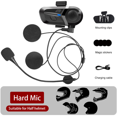 Bluetooth 5.3 Wireless Motorcycle Helmet Headset Waterproof Hands Free Call Music Earphone For Riding, Phone, GPS headset Hard Micro