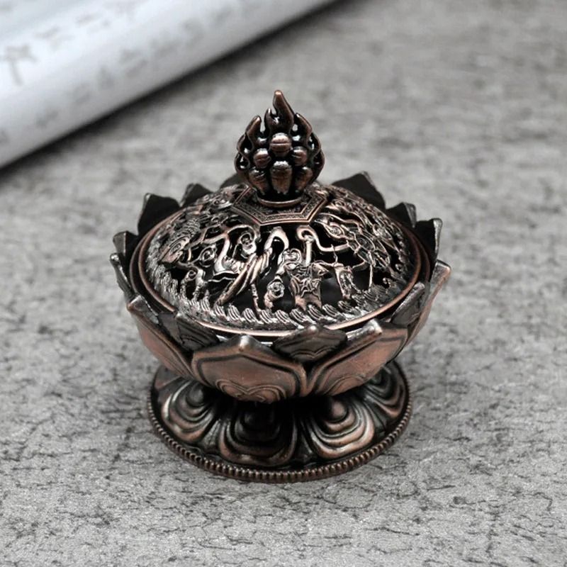 Elegant Lotus Flower Incense Burner & Buddha Holder Premium Metal Flower Incense Burner For Home Decor red Bronze
