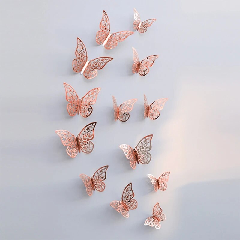 12Pcs Fashion 3D Hollow Butterfly Wall Stickers: Modern DIY Home Decor & Gifts 12pcs Pink