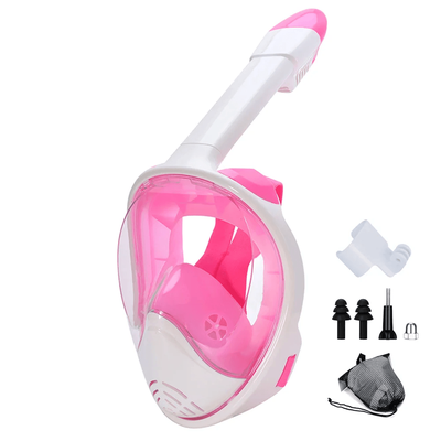 Full Face Snorkel Mask With Wide View And Camera Mount pinkwhite s m