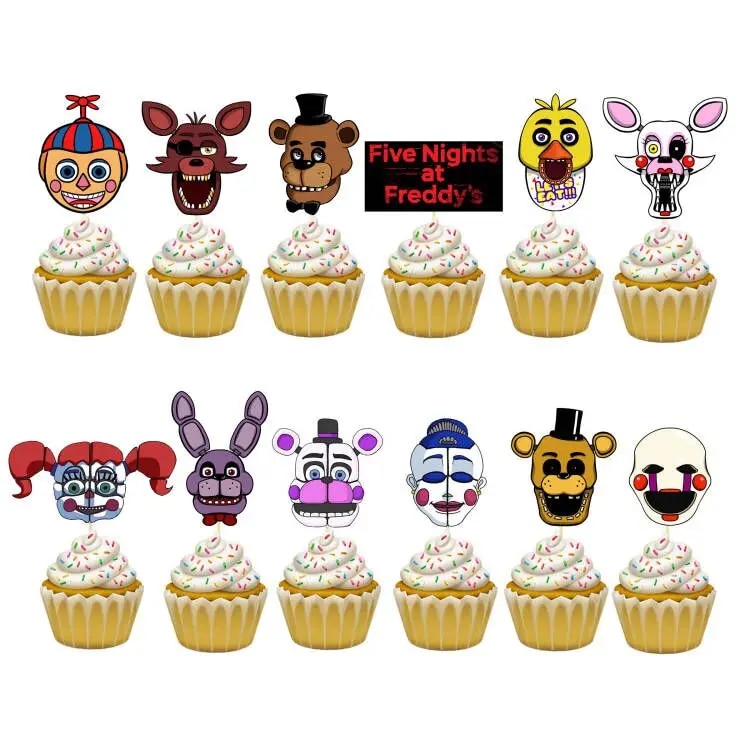 FNAF Five Nights At Freddy's Birthday Party Decorations: Kids Disposable Tableware Set With Cups, Plates, Napkins, Straw Cupcake 12Pcs
