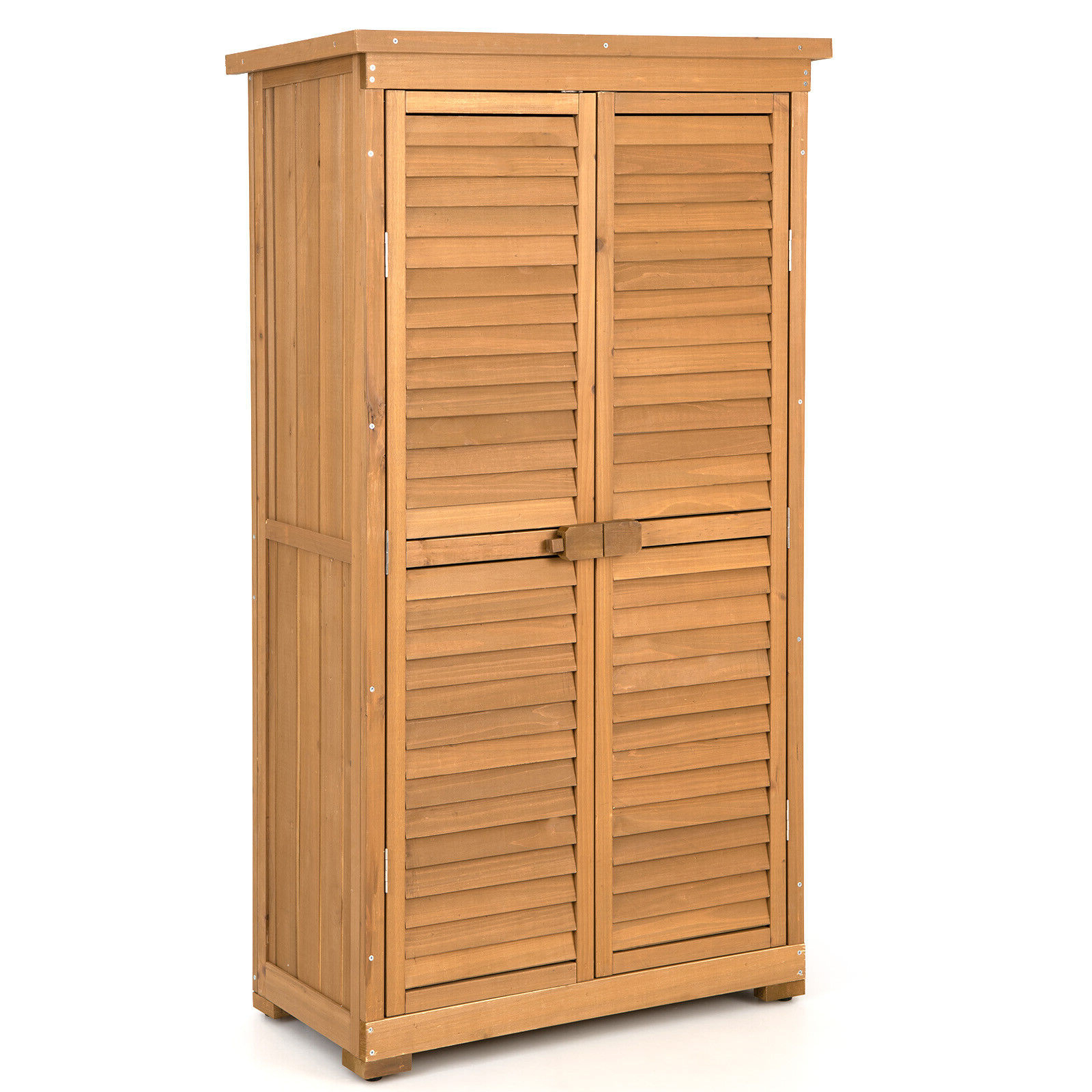 Weatherproof Outdoor Wooden Garden Tool Storage Cabinet, Fir Wood Lockable Utility Shed With Shelves For Patio, Lawn Weatherproof Outdoor Wooden Garden Tool Storage Cabinet, Fir Wood Lockable Utility Shed With Shelves For Patio, Lawn
