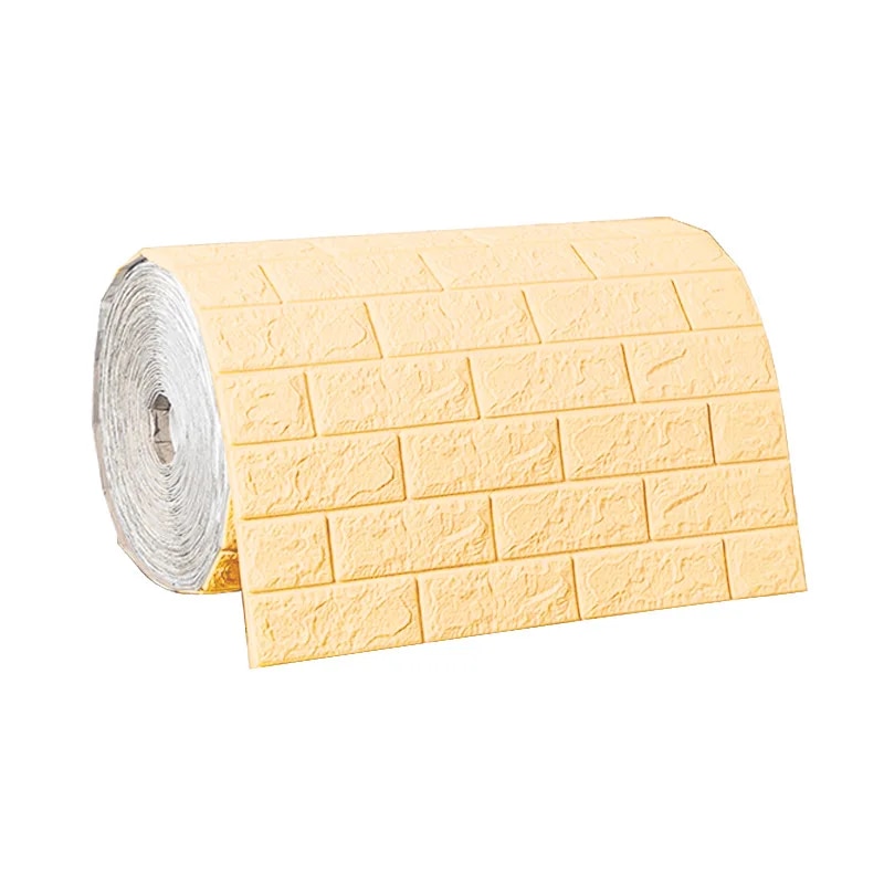 2m 3D Soft Foam Brick Wallpaper Sticker Roll | DIY Self Adhesive Home Decor For Living Room, Kitchen, Bathroom yellow