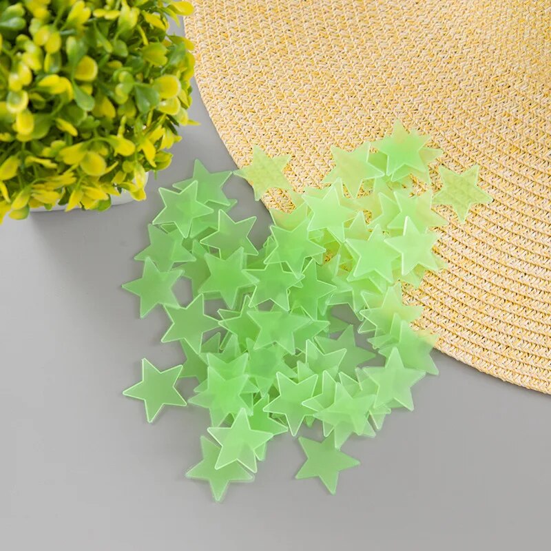3D Stars Glow Wall Stickers: Luminous Fluorescent Decor Yellow