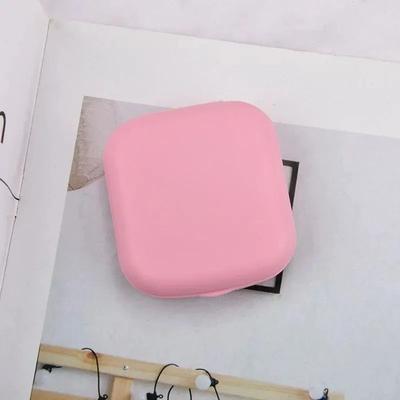 Mini Square Contact Lens Case With Mirror For Women, Colorful Travel Eye Container Lens Box For Daily Use pink