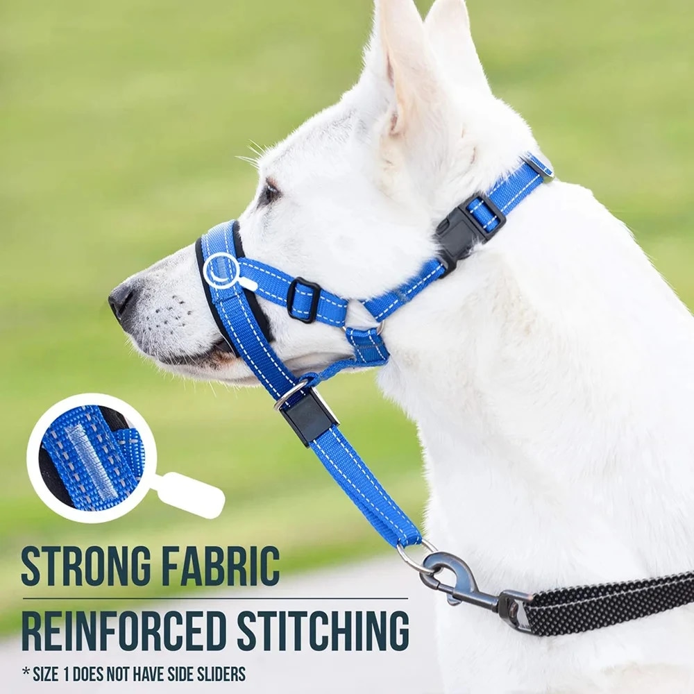 Breathable Nylon Dog Muzzle Set: Anti Bark Collar With Reflective Strips XL 1